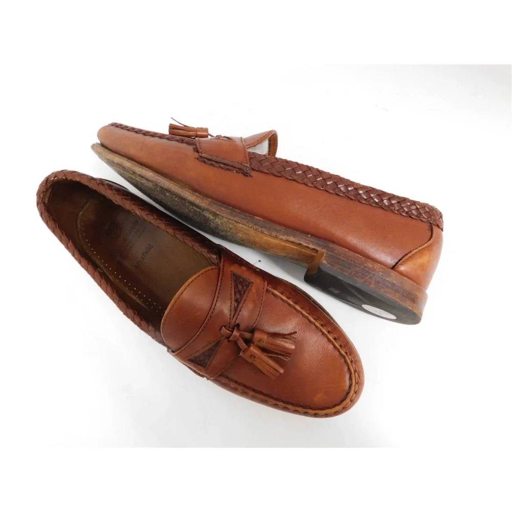 Allen Edmonds Maxfield Brown Chili Weave Tassel Leather Loafers USA 10.5 D‎